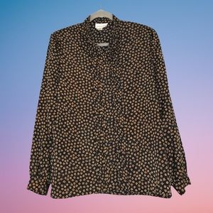 Vintage 1980s Adrian-Avery polyester navy floral long sleeve blouse 12 Medium M